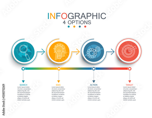 Vector illustration line infographic template with 3D circles paper label.