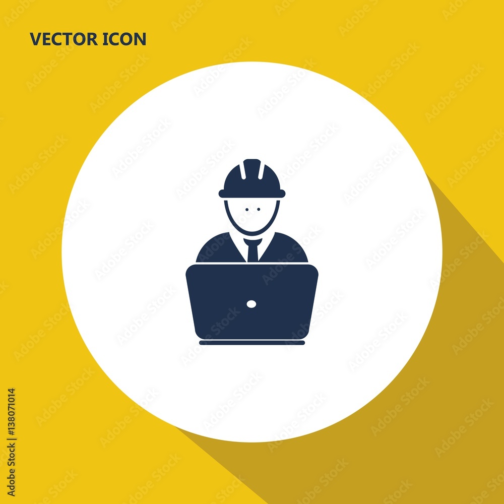 worker working in computer vector icon worker working in computer vector icon