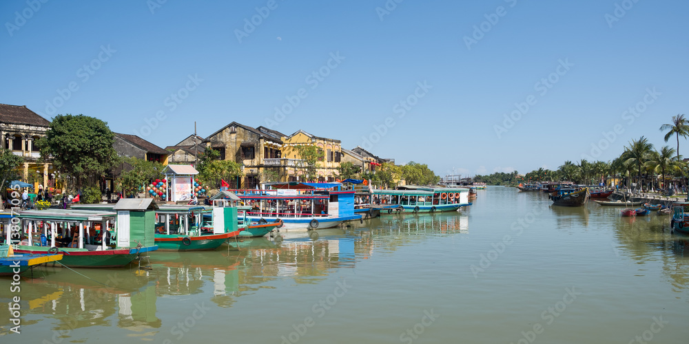 Many boats in the city of Hoi An in Vietnam