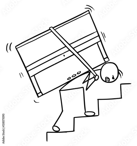 Cartoon of a Man Carrying a Piano up the Stairs