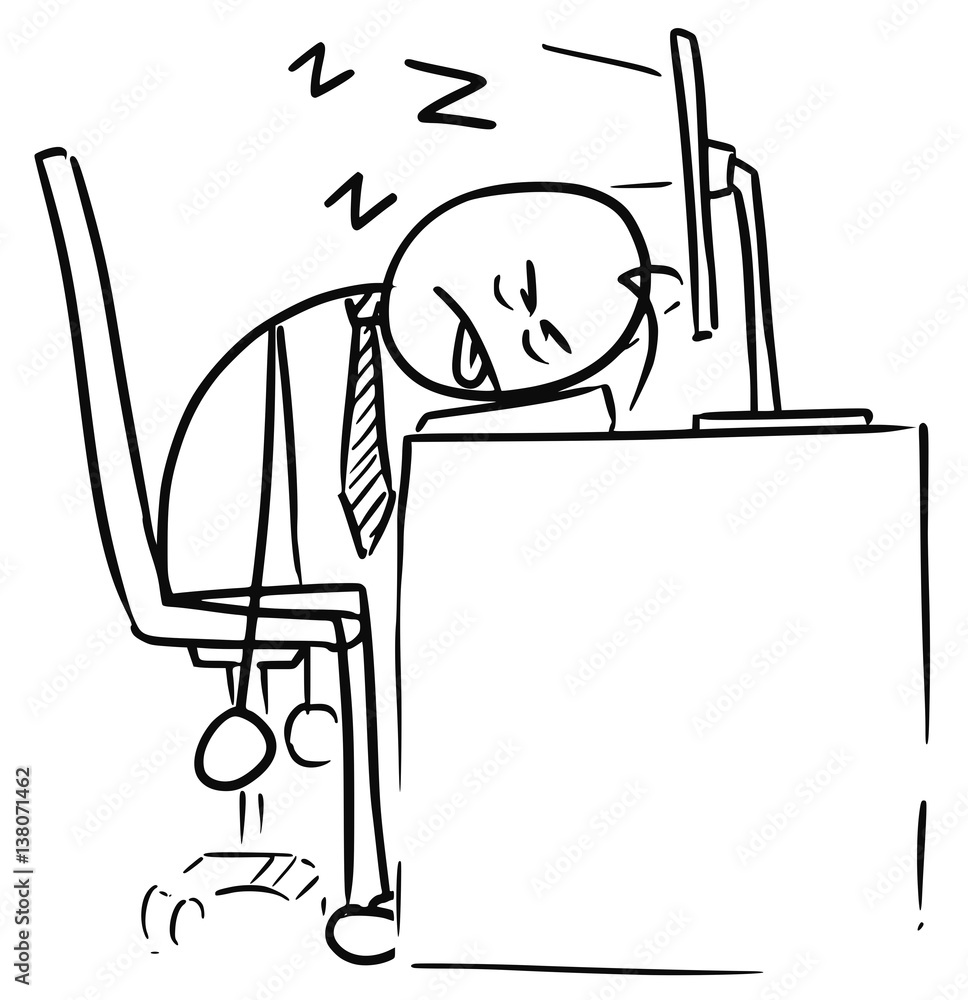 Cartoon of Man Sleeping on the Computer Keyboard Stock Vector | Adobe Stock