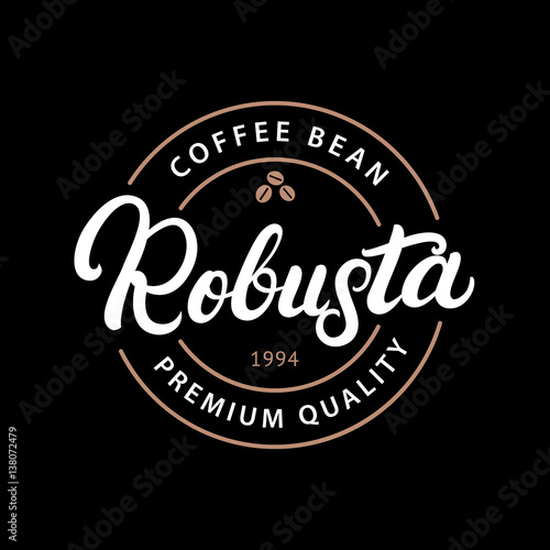 Robusta coffee hand written lettering logo, label, badge, emblem.
