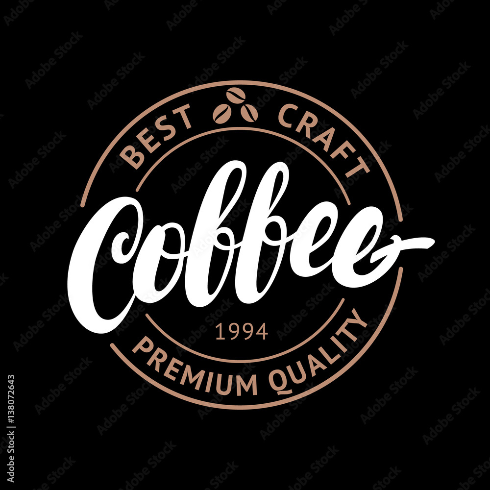 Coffee handwritten lettering logo, emblem, badge or label.