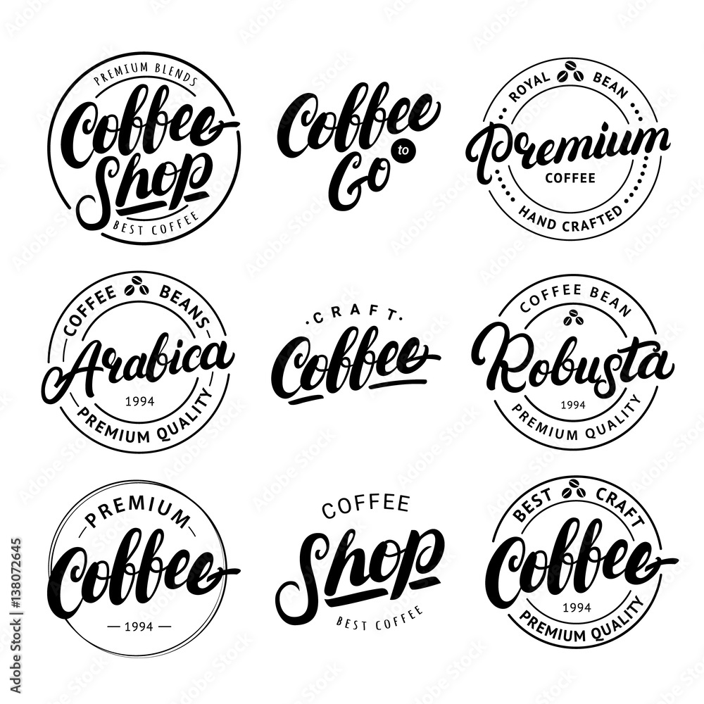 Set of Coffee hand written lettering logo, label, badge, emblem. Set of Coffee hand written lettering logo, label, badge, emblem.