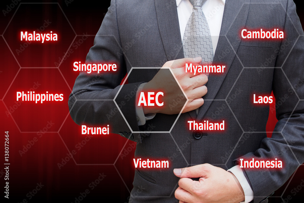 Businessman with virtual panel of AEC (Asean Economics Community) , Business concept Businessman with virtual panel of AEC (Asean Economics Community) , Business concept