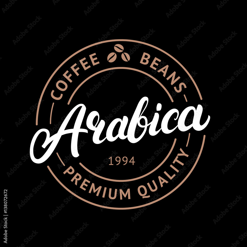 Arabica coffee hand written lettering logo, label, badge, emblem.