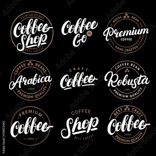 Set of Coffee hand written lettering logo  label  badge  emblem.