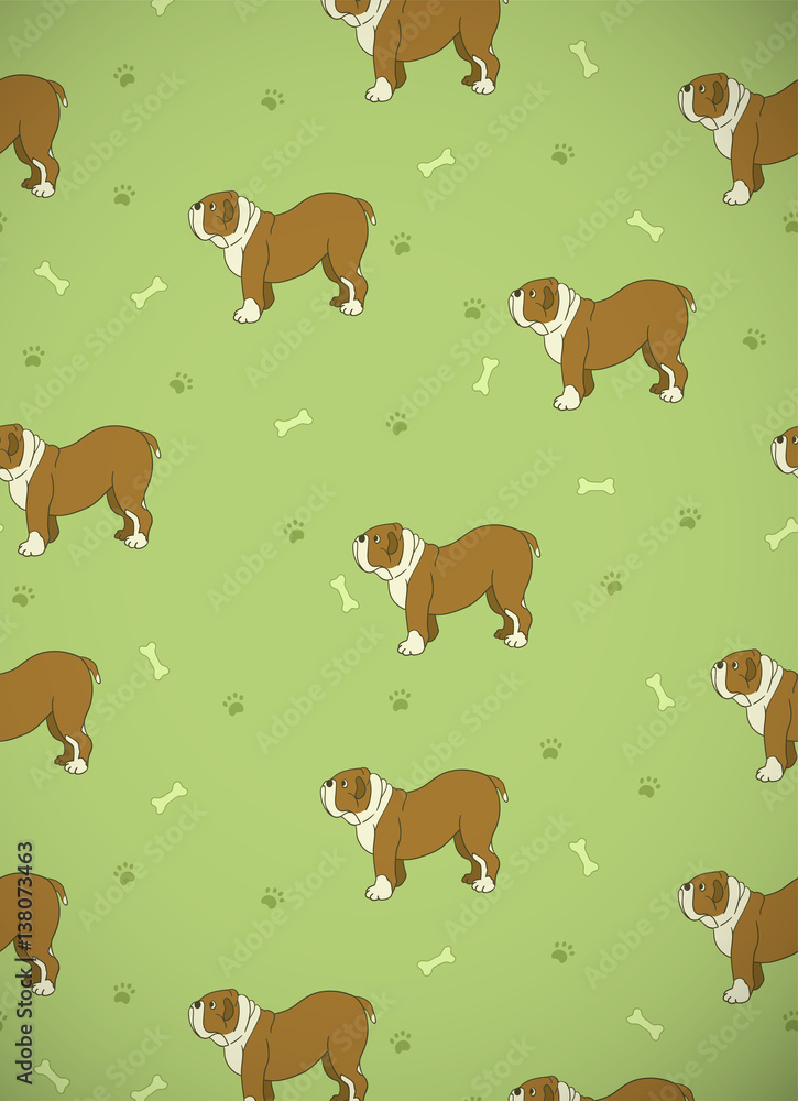 Fototapeta premium Awesome seamless pattern with cute dogs. Breed bulldog.