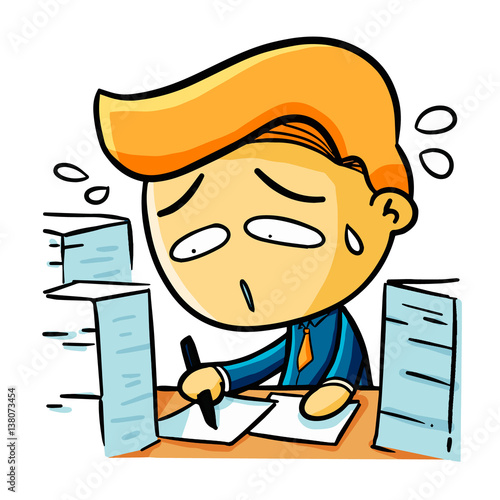 Cool businessman get overworked with a lot of document - vector.