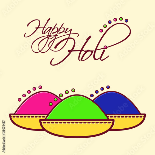 Holi festival of spring and bright colors in India. Traditional colored powder Gulal. Flat icon vector design. Usable for design greeting card, banner, invitation