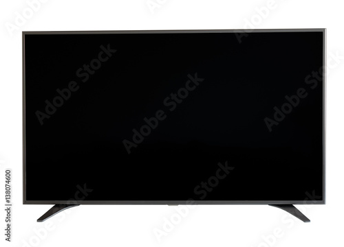 Isolated flat LCD television with stand on white background