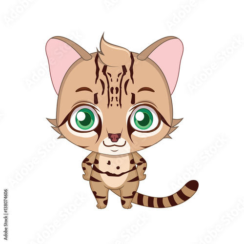 Cute stylized cartoon Geoffroy's cat illustration ( use for stickers, fun scenes, decoration etc. )