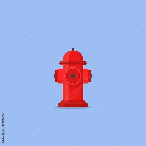 Red hydrant firefighter extinguish the fire icon in flat style isolated on blue background. Vector Illustration