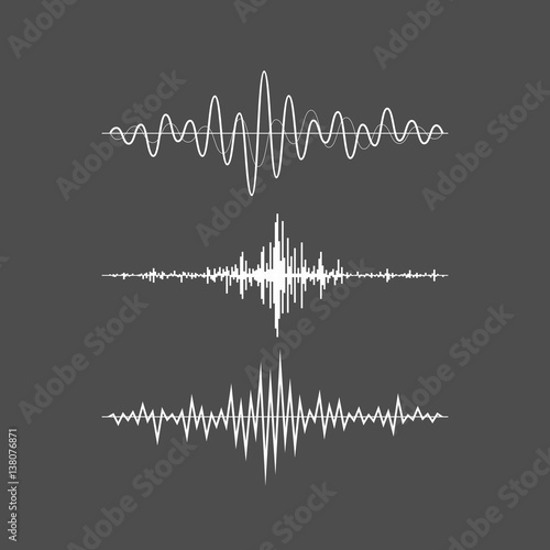 Music sound waves set isolated on gray background. Audio equalizer technology, pulse musical. Vector illustration