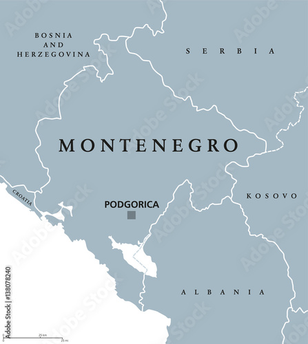 Fotografie, Obraz Montenegro political map with capital Podgorica and neighbor countries