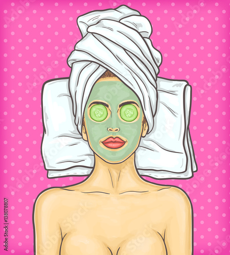 Pop art beautiful woman in spa environment