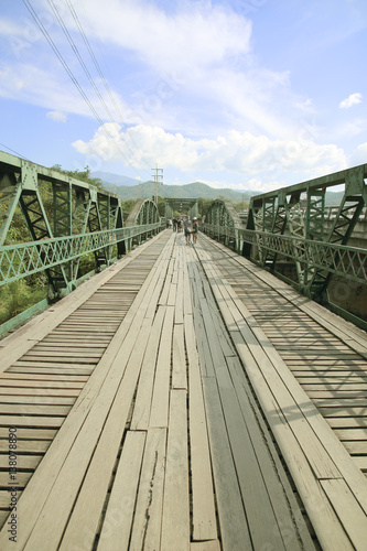 The tourist walking on the bridge in Pai district was built during World War 2 at northern of Thailand