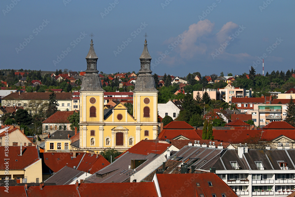 Obraz premium church and old buildings cityscape Eger Hungary Europe