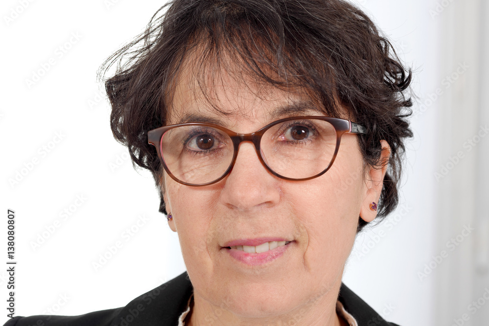 portrait of brunette mature woman with glasses portrait of brunette mature woman with glasses
