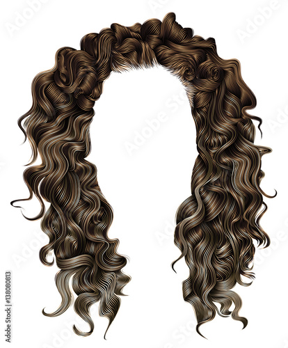 woman trendy long curly brunette hairs wig dark brown colors .
 coloring highlighting, . beauty fashion . realistic 3d .
