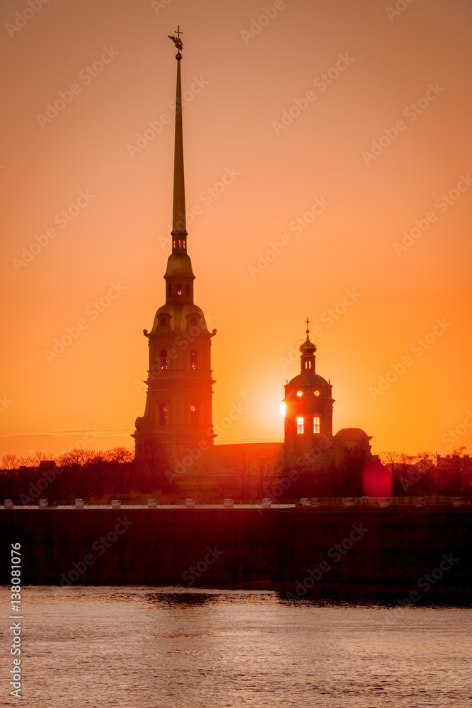 Peter and Paul fortress by night, Saint-Petersburg, Russia