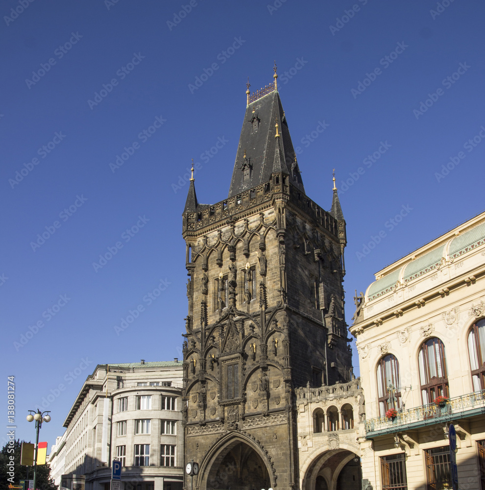 Gothic Powder Tower, Prague. Blue sky