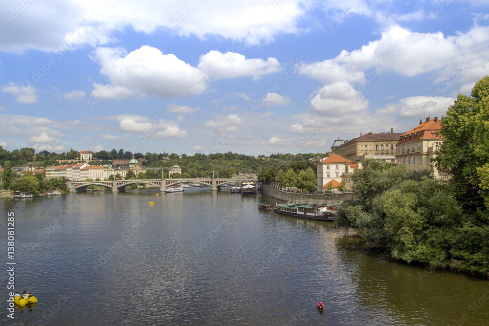 Old Town architecture and Charles Bridge over Vltava river in Prague