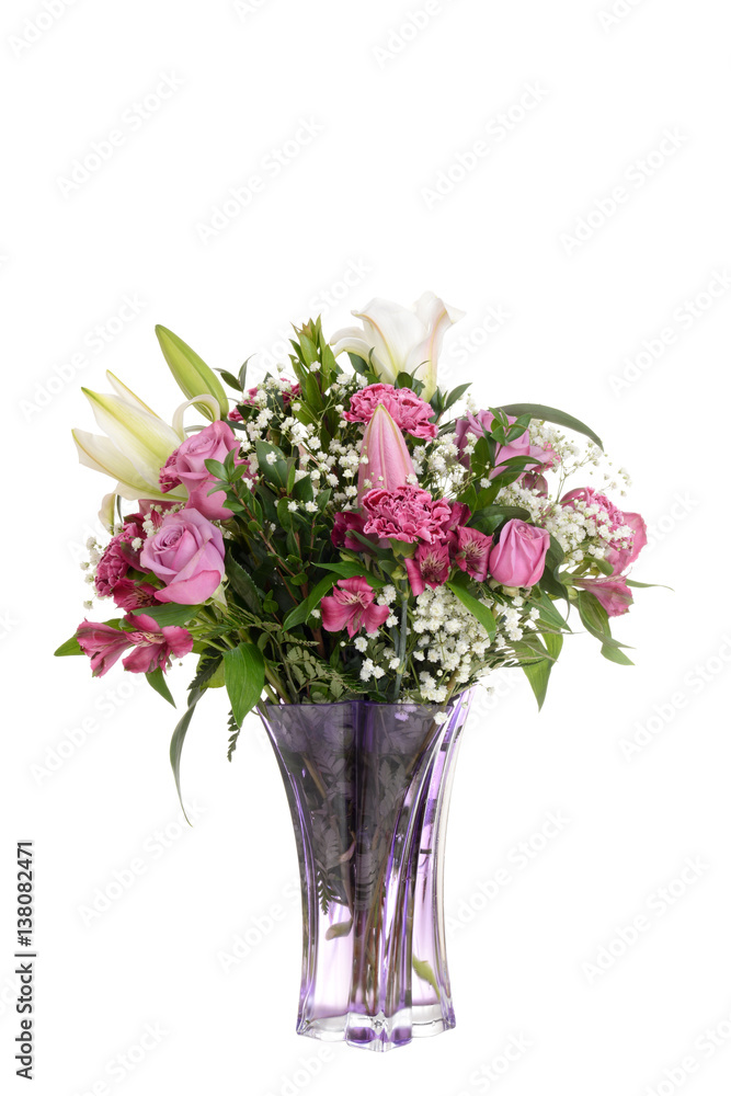 bouquet pink roses with lilies and carnations