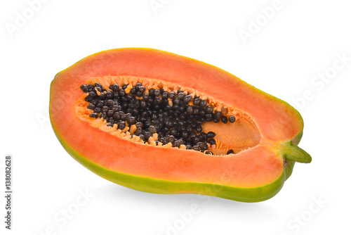 half of fresh papaya isolated on white background
