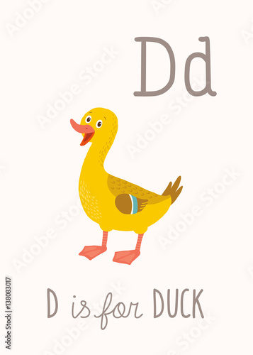 D is for Duck. Cartoon clipart eps 10 illustration isolated on white.