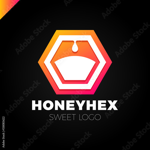 Pure Honey Bee with Honeycomb design template. flat icon vector illustration