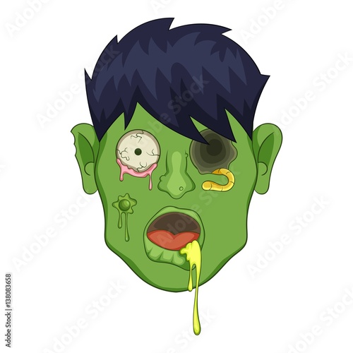 Zombie head icon, cartoon style