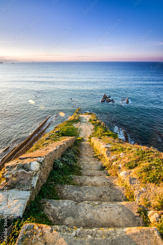 stairs lookout to cantabrian sea, located at basque country. Spain