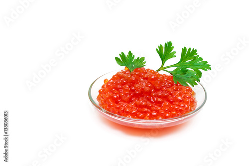 red salmon caviar isolated on white background