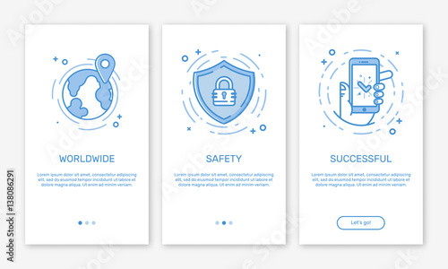 Vector Illustration of onboarding app screens and web concept online payments application for mobile apps in line style.