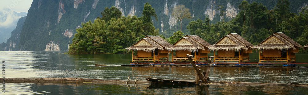 Bungalow - Cheow Lan Lake, Khao Sok National Park in southern Thailand Bungalow - Cheow Lan Lake, Khao Sok National Park in southern Thailand