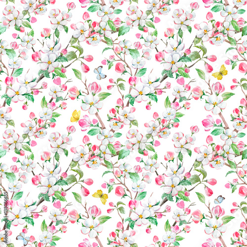 Watercolor vector spring floral pattern
