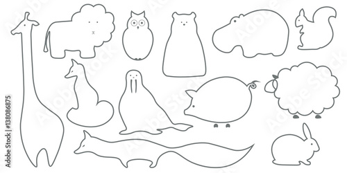 Vector flat animals illustration background.