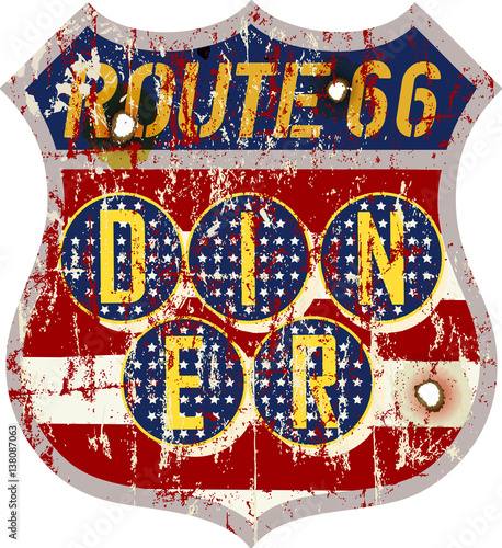 vintage route sixty six sign, super grungy retro style, vector, fictional artwork