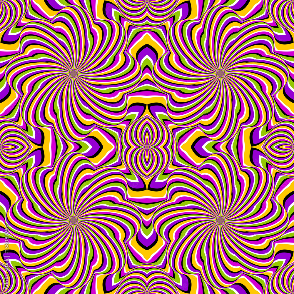 Eight petal flowers (spin illusion). Seamless pattern. Eight petal flowers (spin illusion). Seamless pattern.