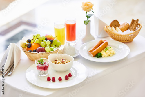 delicious breakfast for two at the luxury hotel.