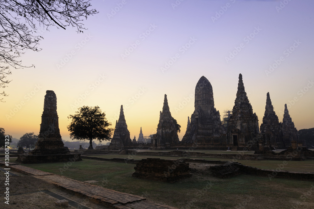 sunrise at ancient temple in ayutthaya, Thailand