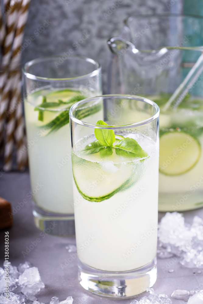 Cucumber lemonade in tall glasses Cucumber lemonade in tall glasses