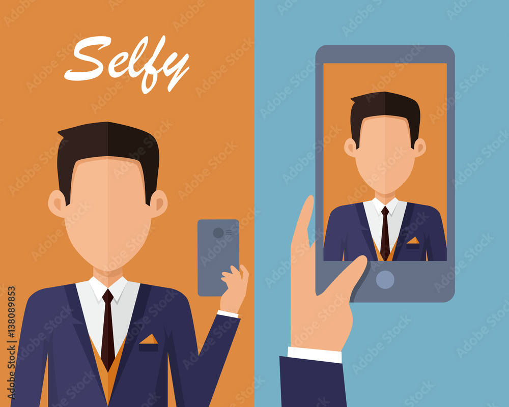 Selfy on Smartphone. Young Man Taking Self Portrait Selfy on Smartphone. Young Man Taking Self Portrait