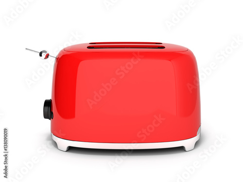 Red retro toaster side view isolated on white background 3d