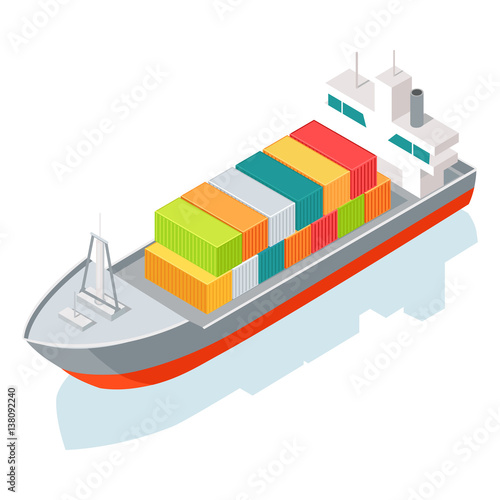 Cargo Ship or Container Isolated on White. Vector