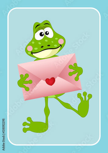 Cute frog holding love envelope  