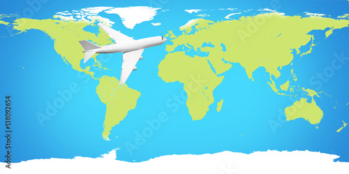 world map and plane 3d rend...