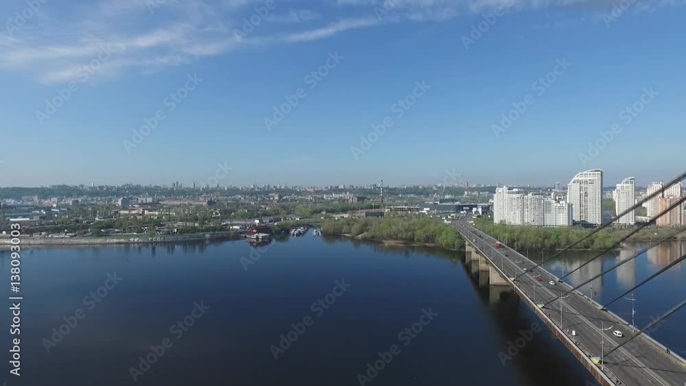view of the bridge over the river, the road junction, the city sleeping area view of the bridge over the river, the road junction, the city sleeping area