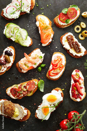 Delicious assortment of different canapes